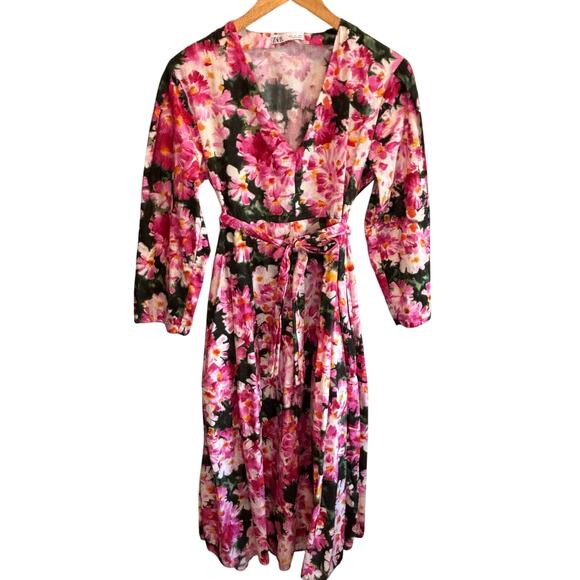Zara Pink Floral Fit & Flare Midi Dress - size Small - Picture 2 of 7